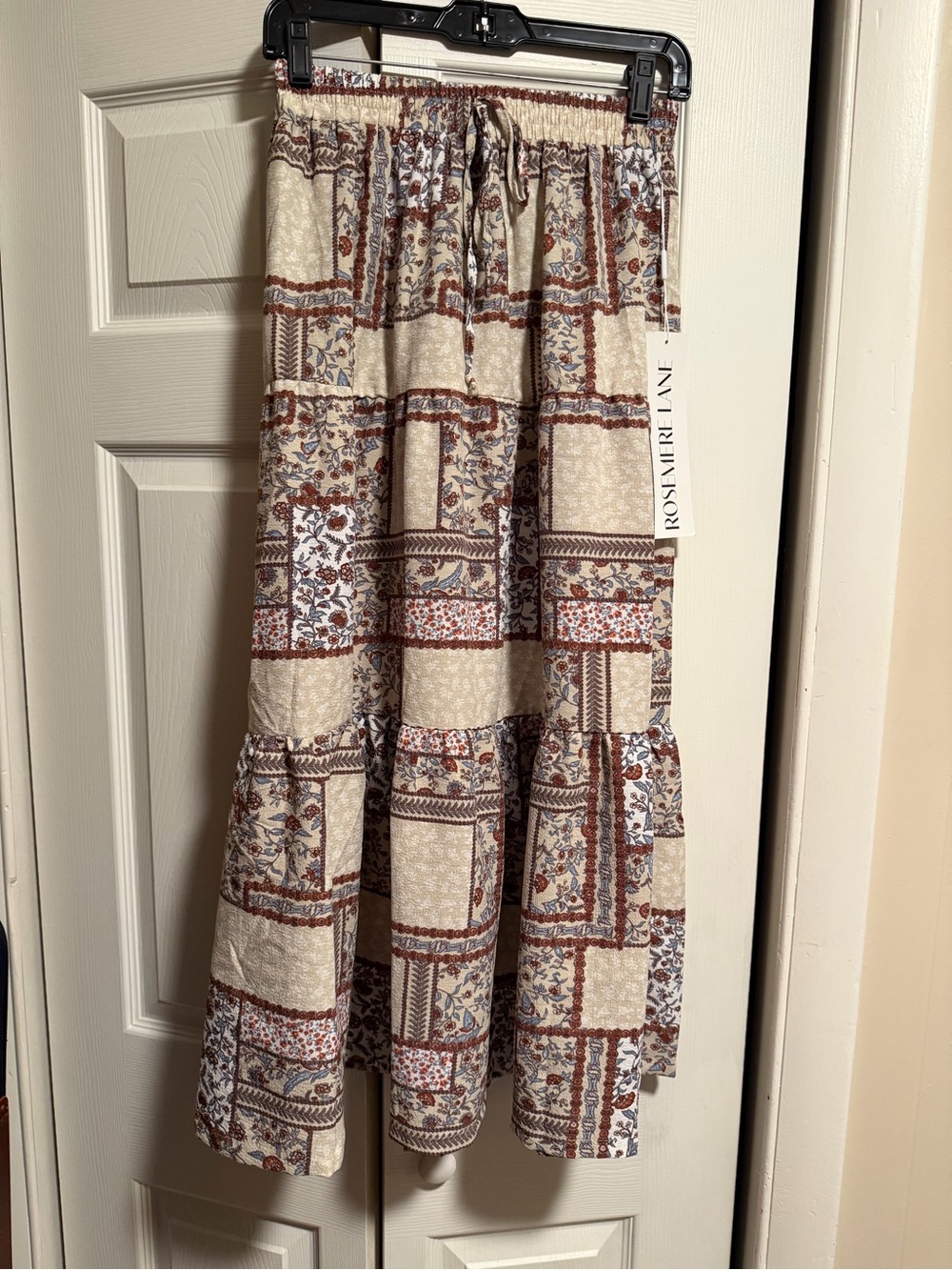 Cream Tiered Patchwork Midi Skirt
